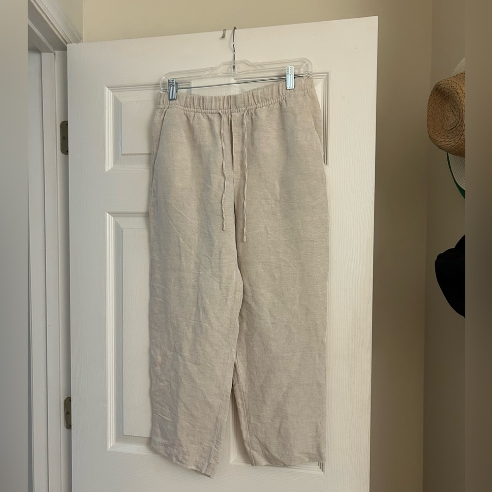 H&M Beige Linen-Blend Cropped Pants, size S, EUC!